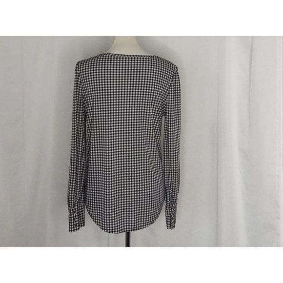 Ann Taylor Top M Gingham Plaid Blouse Black White Long Sleeve - Picture 7 of 8